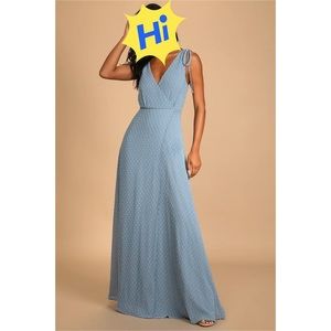 Romantic Possibilities Slate Blue Swiss Dot Maxi Dress